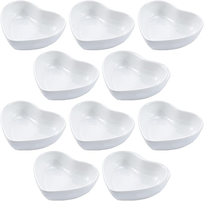 Heart-shaped Multipurpose Ceramic Sauce Dish Seasoning Dishes Sushi Dipping Bowl Appetizer Plates(Set of 10)