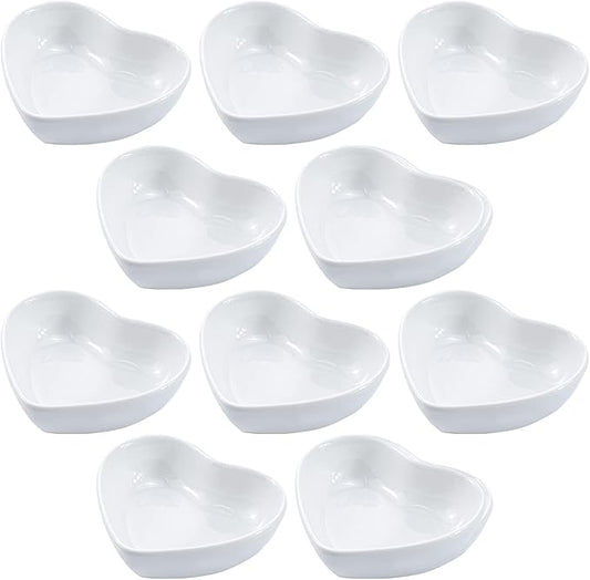 Heart-shaped Multipurpose Ceramic Sauce Dish Seasoning Dishes Sushi Dipping Bowl Appetizer Plates(Set of 10)