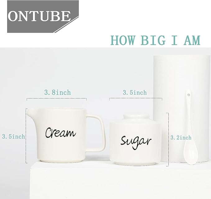 ONTUBE Porcelain Sugar bowl and Creamer Set of 3,White
