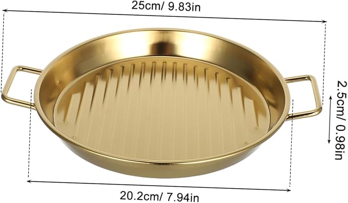 GLEAVI Double Ears Gold Serving Tray Stainless Steel Dinnerware Snack Plate Fruit Dinner Plate for Outdoor Bbq