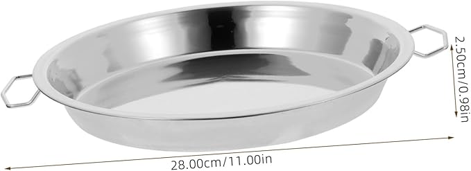 DOITOOL 2Pcs Stainless Steel Steaming Dish Cold Noodle Plate Steamed Rice Tray Round Steaming Tray With Double Handle for Home Kitchen Food Serving