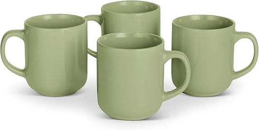 Amazon Basics Glazed Stoneware Coffee Mugs, Ceramic 4-Piece Set, 16 oz, Microwave and Dishwasher-Safe, Olive