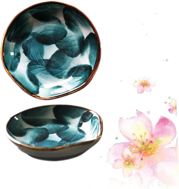 GLEAVI 2pcs Quality Material Hand-painted Ceramic Discs Japanese Style Decorative Trays for Snacks Sauce for Boys and Girls Food Dipping Bowl Seasoning Dish Condiment Tray Appetizer Plate