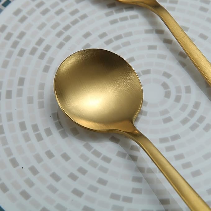 Matt Gold 6 Piece Dinner Spoons - 8.1'' Stainless Steel Tablespoons, Soup & Dessert Spoons, Silverware for Home, Kitchen or Restaurant, Dishwasher Safe