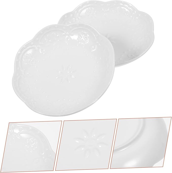 2sets Elegant Ceramic Dipping Sauce Bowls Embossed Seasoning Dish for Appetizers for Soy Sauce Oil and Condiments for Tea and Dinner Parties 2pcs*2