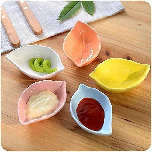 Leaves Shaped Ceramics Seasoning Dishes/Tea Bag Holders/Ketchup Saucer/Appetizer Plates/Vinegar Spice Salad Soy Sushi Wasabi Seasoning Dipping Bowls, Set of 4