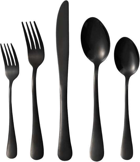 30-piece Black Silverware Set, Stainless Steel Flatware Set, Cutlery Set For Home Kitchen, Tableware Set Service for 6, Dishwasher Safe
