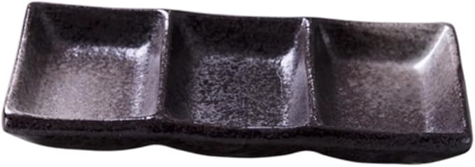LIFKOME 2pcs Ceramic Square Dipping Sauce Dishes Versatile Three-grid Flavor Plates for Condiments Appetizers and Desserts for Home Restaurants and Entertaining