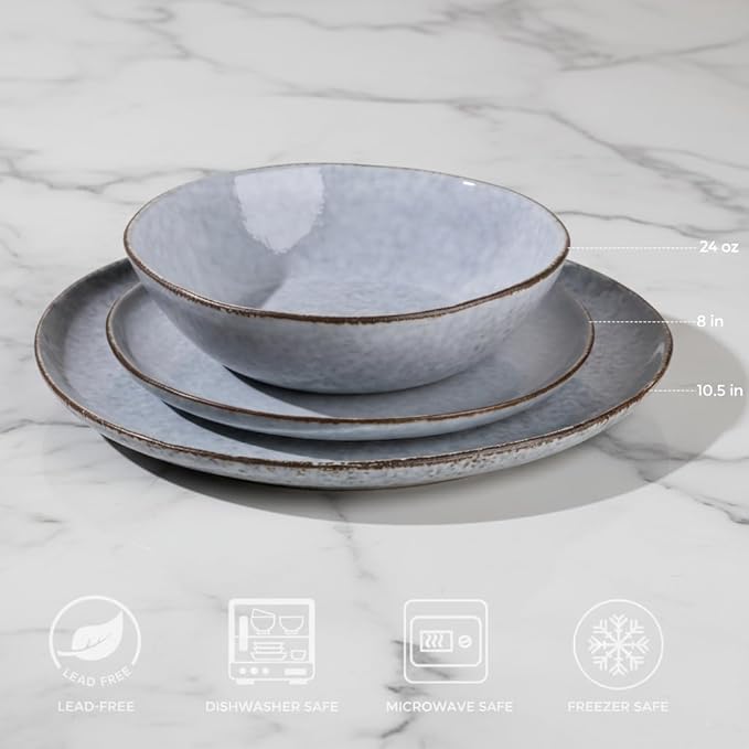 AmorArc Ceramic Dinnerware Sets,Handmade Reactive Glaze Stonewre Plates and Bowls Sets,Highly Chip and Crack Resistant | Dishwasher & Microwave Safe Dishes Set,Service for 4 (12pc)