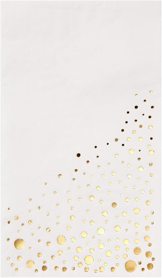 Stylish Gold Dinner Napkins, Disposable White and Gold Napkins, 100 Pack Party Napkins, 7.5 x 4.25 Inch Wedding Napkins for Reception, 3-Ply Paper Dinner Napkins for Wedding Reception