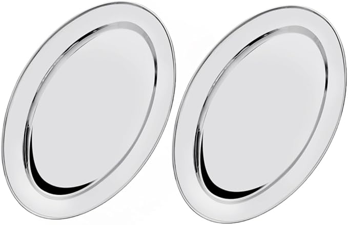 Soro Essentials- 14" Stainless Steel Oval Serving Platter Set of 2- Heavy Weight Serving Tray Party Food Display Tray Ideal for Serving Appetizer Charcuterie Food Snack Dessert Platters Bar Restaurant