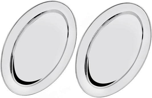 Soro Essentials- 14" Stainless Steel Oval Serving Platter Set of 2- Heavy Weight Serving Tray Party Food Display Tray Ideal for Serving Appetizer Charcuterie Food Snack Dessert Platters Bar Restaurant