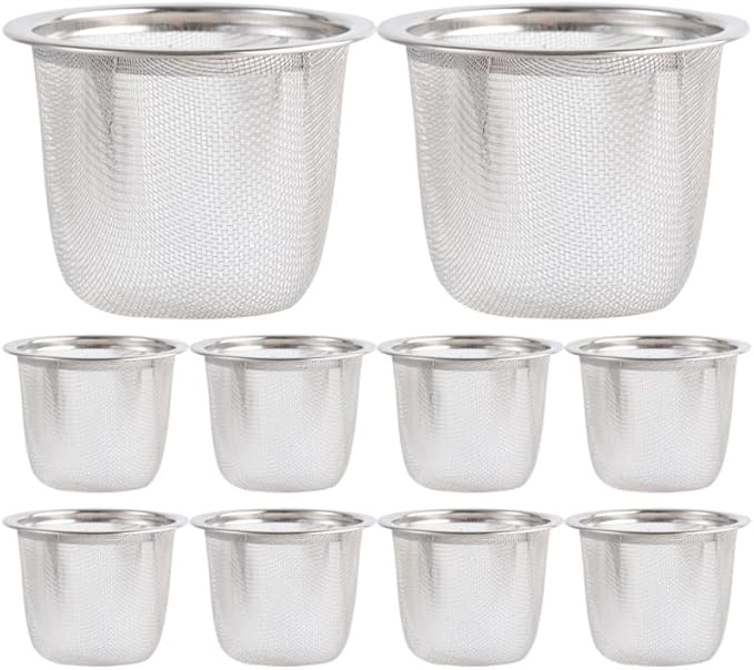 Hemoton 10pcs Stainless Steel Tea Infuser, Extra Fine Mesh Tea Strainer Insert for Loose Tea, Tea Steeper Basket Filter for Teapot, Mug, Cup
