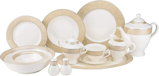 Euro Porcelain 57-pc Banquet Dinnerware Set, Luxury Tableware Dining Service for 8