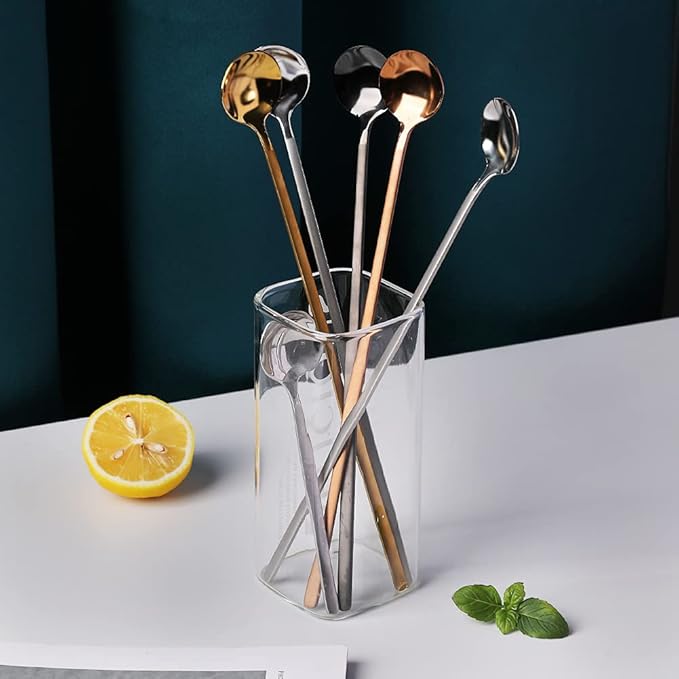 Sweejar 9.5-Inch Long Handle Ice Tea Spoons, Ice Cream Spoon, Coffee Spoon, 18/8 Stainless Steel Spoons for Cocktail Stirring, Mixing, Tea, Pack of 6 (Gold)