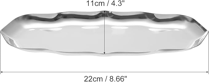 uxcell Stainless Steel Decorative Tray 8.6" x 4.3" Wave Serving Tray Suitable for Jewelry Coffee Table Bar Kitchen Countertop Bathroom Tableware, Silver