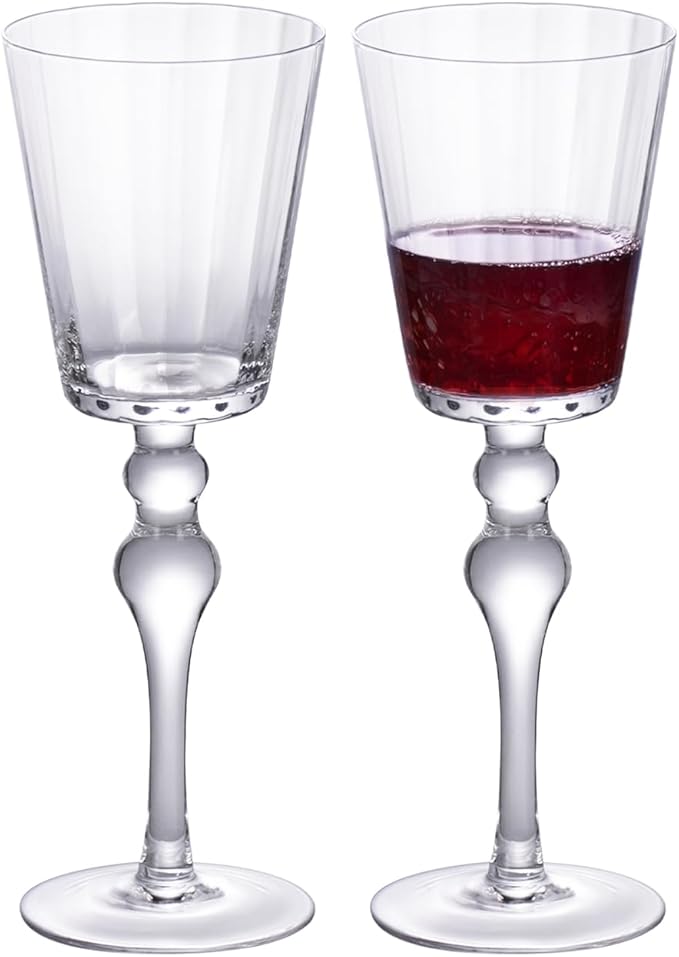 KAMMAK Wine Glasses Set of 2, 11.16 oz Hand Blown Crystal Bordeaux Wine Glasses, Thin Rim & Long Stem, Perfect for Red & White, Daily Use, Wedding or Birthday Gift with Gift Box, Flat Double Pearls