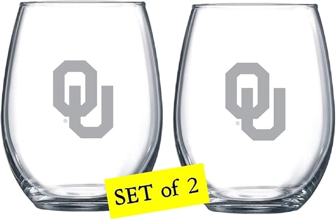 Satin Frost Logo Wine or Beverage Glass Set of 2 (Oklahoma)