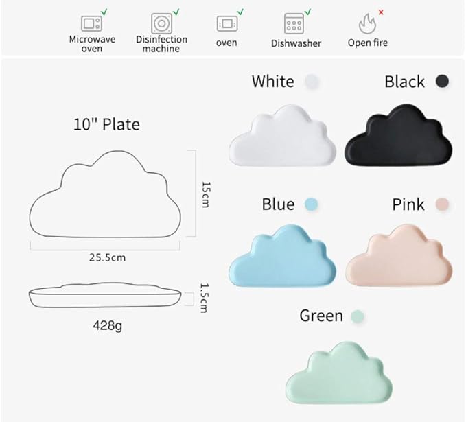 Salad plate2 PCS 4 PCS Ceramic Color Clouds Plate Porcelain Rain Tray Matt Smooth Plates Cute-black cloud4