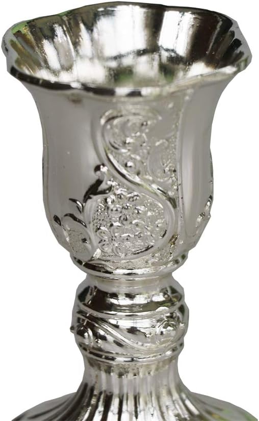 Silver Taper Candle Holders with Deluxe Engraved Design, Set of 2 Premium Metal Silver Candlestick Holders