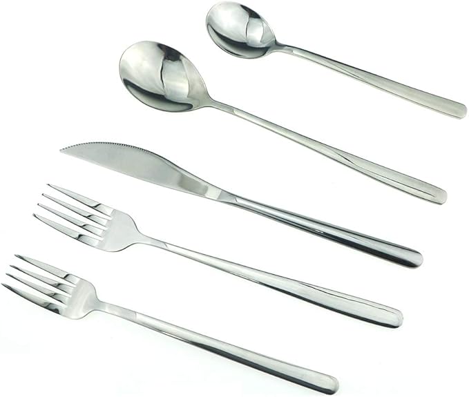 JASHII Mirror Polished Silver 20-Piece SUS304 Stainless Steel Flatware Set,Silverware Set Dinner Knife Fork Spoon Dessert Fork Salad Spoon Service for 4