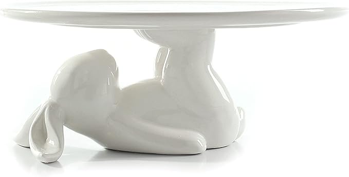 LA JOLIE MUSE Cupcake Stand, Easter Decorations, Ceramic Dessert Plates for Eggs and Cookies, Bunny Candy Dish Gifts, 8.3 Inch White