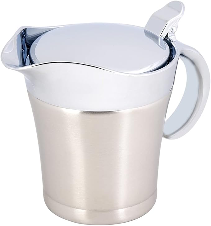Sauce Gravy Pot, Gravy Boats with Hinged Lid, Creamer Pitcher, 304 Stainless Steel Double Insulated Gravy Boat for Salad Dressing Custard Milk Coffee Cream (Small 450ml)