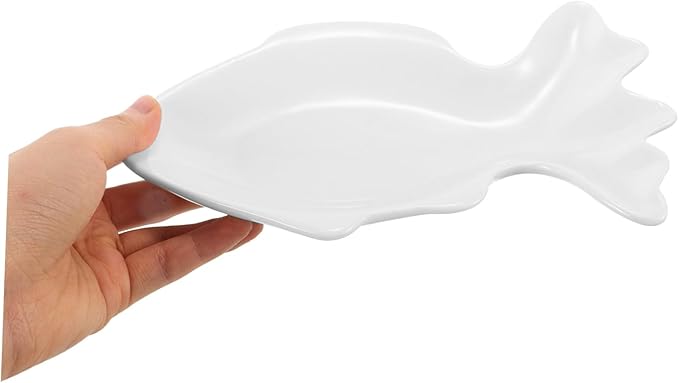 Fish Shaped Ceramic Sushi Plate White Appetizer Platter Dessert Plates