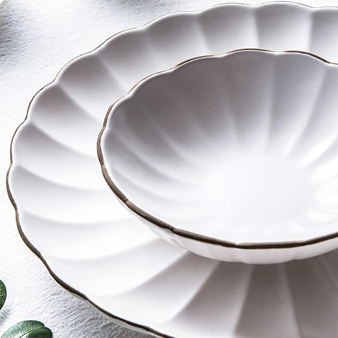 Dinner Set,Ceramics Dinner Sets, 45 Pieces Petal Design Matte Porcelain Dinnerware Set | Cereals Bowl & Mug & Plate for Wedding Gifts and Family Party,A~White