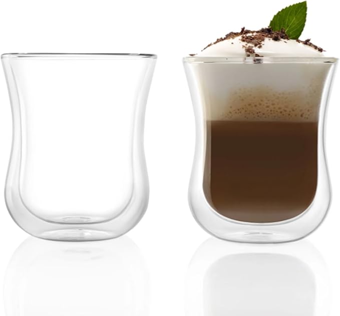 Stölzle Lausitz Set of 2 Coffee 'N More Espresso Cups (Medium / 6 Fl oz). Coffee Cups, Double Walled Glass Coffee Mugs for Hot or Cold Drinks - Genuine Stölzle Insulated Glass Coffee Mugs