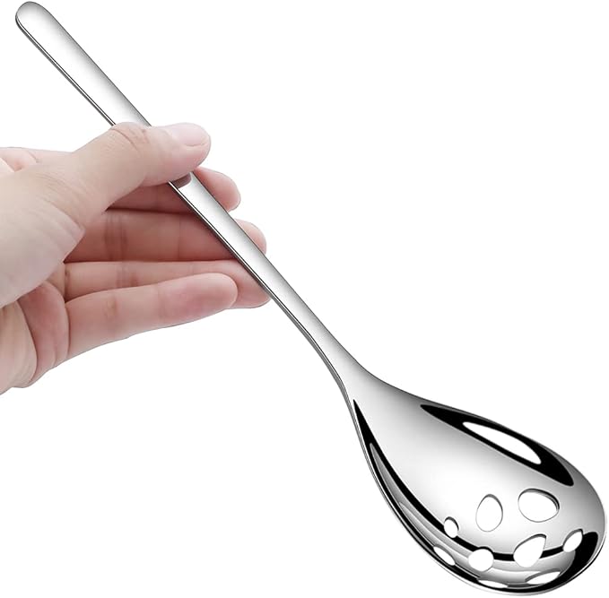 Slotted & Solid Serving Spoons Set, 9.4 Inch Stainless Steel Serving Utensils for Kitchen, Party, Buffet Tableware Set, Extra Large - Professional Restaurant Size, 2-Piece