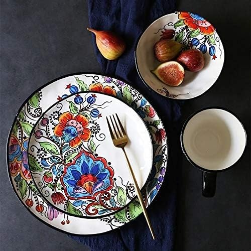 European Style Floral Cutlery Set Ceramic Dinner Plate Dish Porcelain Dessert Plate Fruit Dishes Dinnerware Set Tableware Tools