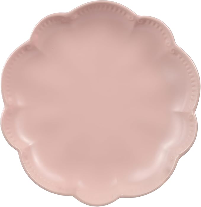 Sango 12 Pieces Scalloped Dinnerware Set, Modern Pink Dishes for 4, Premium Serving Plates & Bowls Sets, Chip & Scratch Resistant, Ceramic Dishware, Kitchen Dish, Microwave & Dishwasher Safe, Bethany