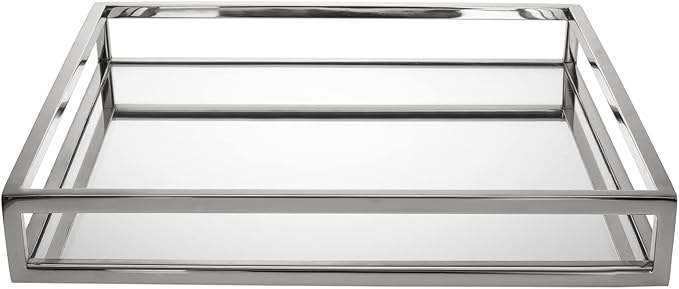 Godinger Decorative Tray, Perfume Tray, Vanity Tray, Square Home Decor Tray - Aspen Collection, Silver, 14"x14"
