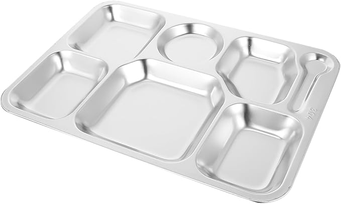 Healifty Stainless Steel Divided Food Serving Tray Sections Compartment Plate for Dining Camping and Picnics Safe and Easy to Clean Eating Plate