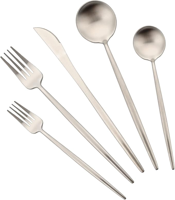 Flatware Set 18/10 Stainless Steel Matte Silver - Kitchen Utensil Serving Set of Dinner Fork Knife Spoons Salad Fork Dessert Spoon, Set of 1, for Home Kitchen Restaurant Hotel