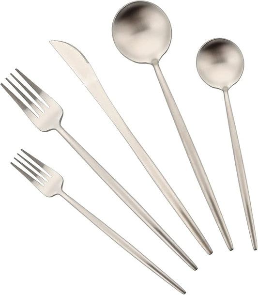 Flatware Set 18/10 Stainless Steel Matte Silver - Kitchen Utensil Serving Set of Dinner Fork Knife Spoons Salad Fork Dessert Spoon, Set of 1, for Home Kitchen Restaurant Hotel