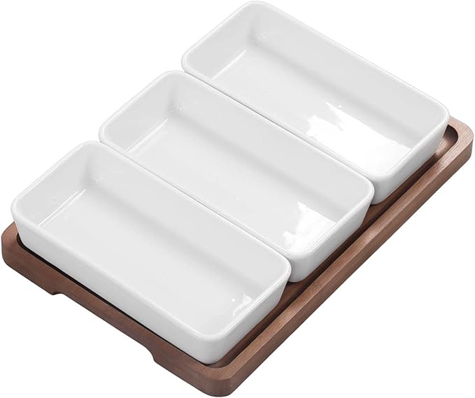 Restokki Snack Serving Tray Coffee Ceramic Segmented Long Strip Dishes Set with Pallets for Cookies Nuts Bread Dessert