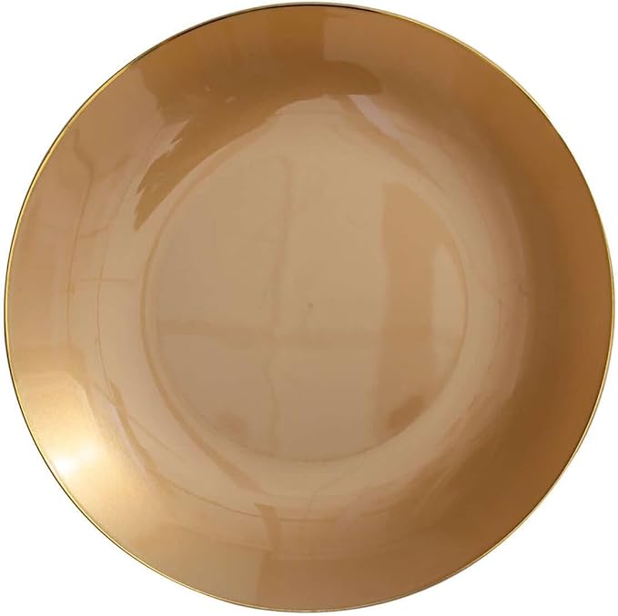 Efavormart 10 Pack | 8" Glossy Gold Round Plastic Dinner Plates With Gold Rim, Disposable Party Plates