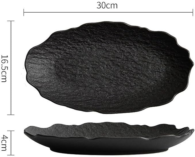 Dessert Plates Creative Stone Fish Plate Tableware Household Steamed Modern Ceramic Simple Dish Dinner Tableware(Black,12inch)
