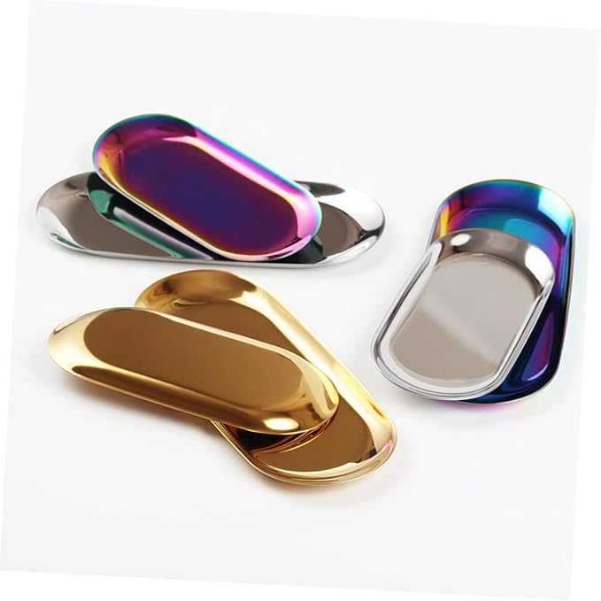 Nordic Style Large Oval Jewelry Tray and Snack Platter Elegant Metal Storage Organizer Golden Stainless Steel for Home and Vanity Use