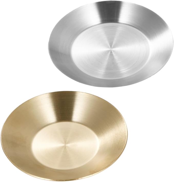 GLEAVI 304 Stainless Steel Round Sauce Dishes 2-Piece Set Korean Style Spice Plates for Appetizers Easy to Clean Washable Design for Dipping Sauces and Side Dishes