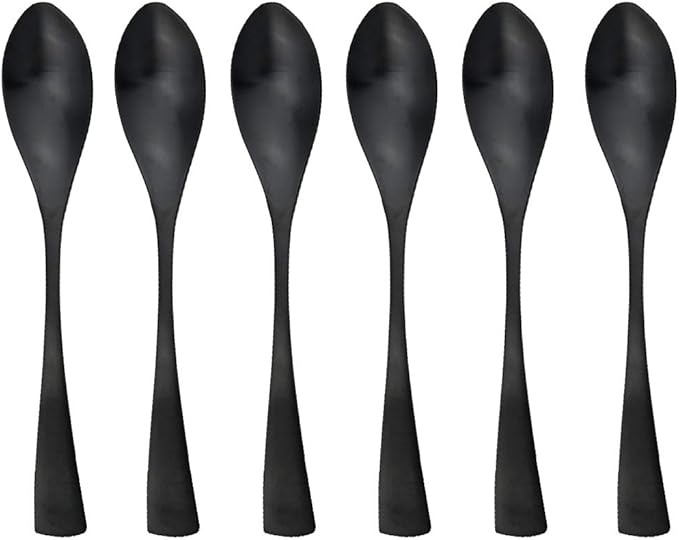 Matte Finish Matte Polishing Black 18/10 Stainless Steel, Single Serving Flatware Silverware cutlery utensils Set,set of 6 Dinner Spoon