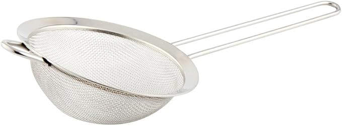 Restaurantware Met Lux 11.8 Inch Mesh Strainer 1 Corrosion-Resistant Mesh Seive - Ergonomic Handle Built-In Hook Stainless Steel Quinoa Strainer For Separating Seeds And Dusting Powdered Sugar
