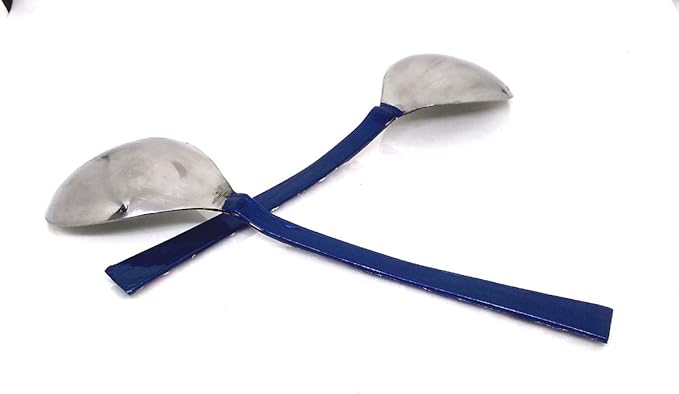 Rastogi Handicrafts Copper Bamboo Hand Painted Meena Work Dinnerware flatware serving spoon utensils Set Of Two (Blue)