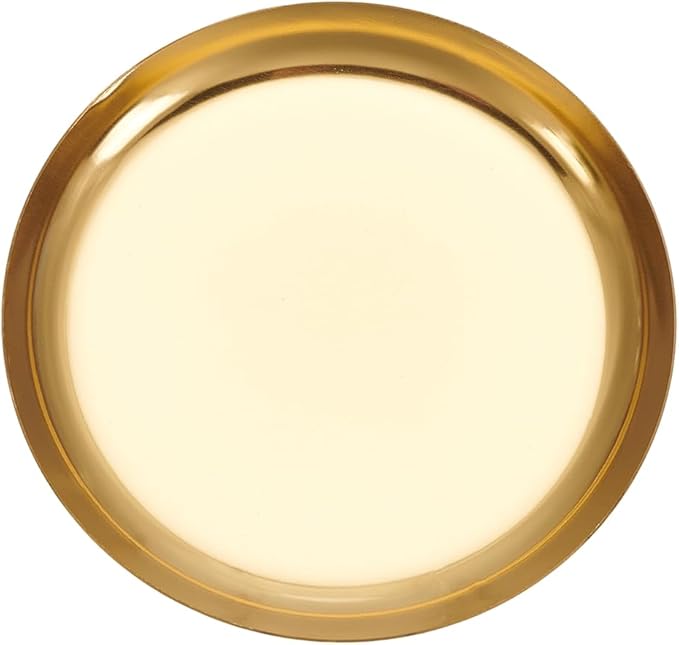 4 Pack 3.9 Inch Round Gold Serving Platters Metal Soy Sauce Tray 410 Stainless Steel Small Seasoning Dish Plate Storage Tools for Kitchen Cooking Sushi Dipping Appetizer Plates Jewelry Holder