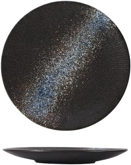 Dessert Plates 1pcs 8/10 Inch Ceramic Plate Simple Round Home Creative Steak Plates Spaghetti Line Flat Dishes Western Restaurant Tableware Dinner Tableware(C,Medium)