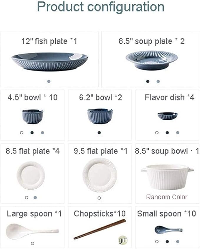 Elegant Resistant Dinner Set,46 Pieces White Blue Vertical Pattern Ceramics Dinner Sets Plates Bowls Combination for Family Party