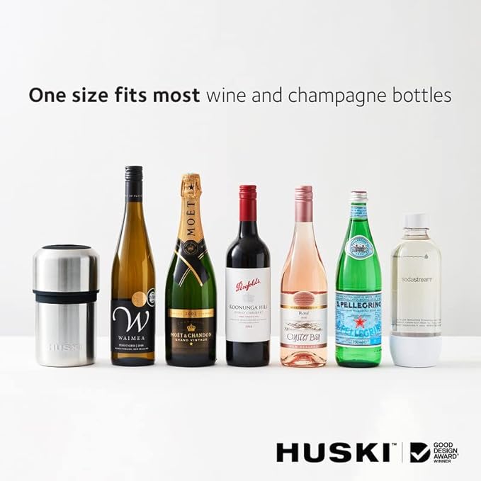 Huski Wine Chiller | Award Winning Iceless Design | Keeps Wine Cold up to 6 Hours | Wine Accessory | Next Generation Ice Bucket | Fits Some Champagne Bottles | Perfect Gift for Wine Lovers (Black)