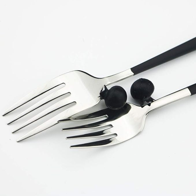 JASHII 20-Piece SUS304 Stainless Steel Flatware Set, Mirror Polished Black Silver Silverware Set Dinner Knife Fork Spoon Dessert Fork Salad Spoon Service for 4.(Black silver)
